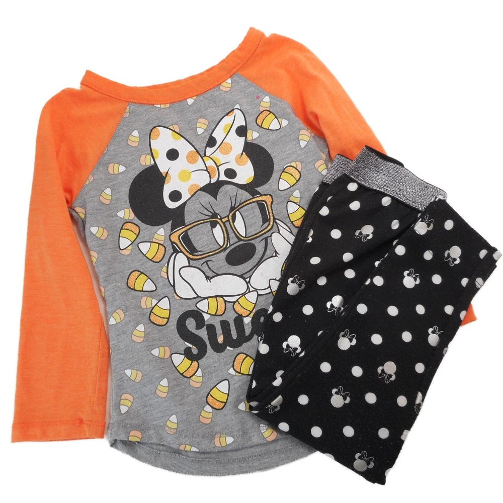 Disney Size 3T Set Shirt with Leggings Minnie Mouse Halloween Candy Corn